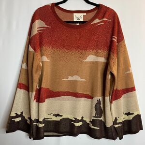 Cotton & Rye Sweater Scenic Desert Southwestern Howling Coyote Bell Sleeve Med